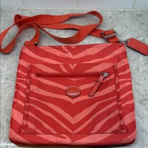 Coach Vibrant Red Zebra Crossbody Bag. 9.5 x 9 in